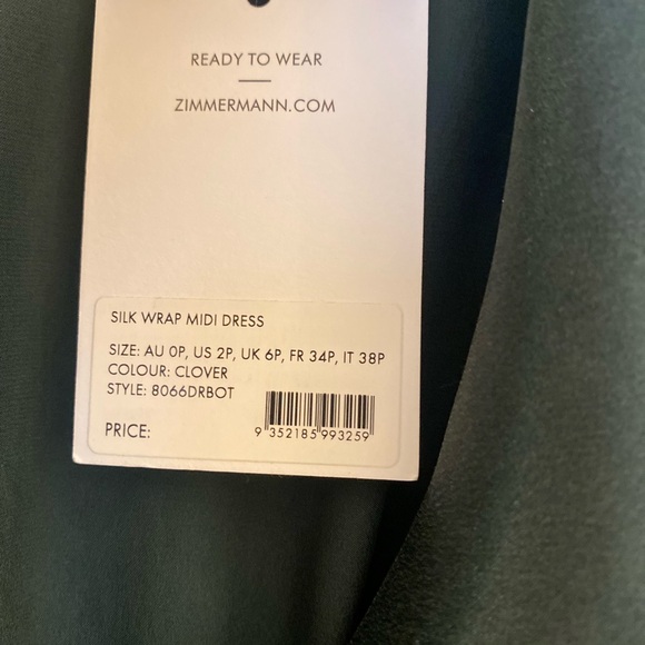 Zimmerman Asymmetric Ruffled Silk Wrap Dress in Green Size 00/0P - Picture 5 of 8